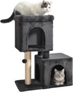 Amazon Basics 30-Inch Cat Tree Tower, Activity Center with 2 Plush Condos, Sisal Scratching Post and Hanging Pompom, Gray - Image 2