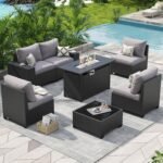 Aoxun Outdoor Patio Furniture Set with 44'' Fire Pit Table, 7 Pcs Outdoor Patio Furniture Sets with 4in Thicken Cushion, Widen Armrests Wicker Outdoor Sectional for Backyard (Waterproof Cover Include) - Image 2