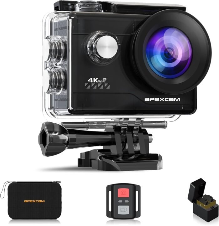 Apexcam Action Camera 4K Sports Cameras 20MP 40M 170°Wide-Angle WiFi Waterproof Underwater Camera with 2.4G Remote Control 2 Batteries 2.0'' LCD Ultra HD Camera with Mounting Accessories Kit - Image 2