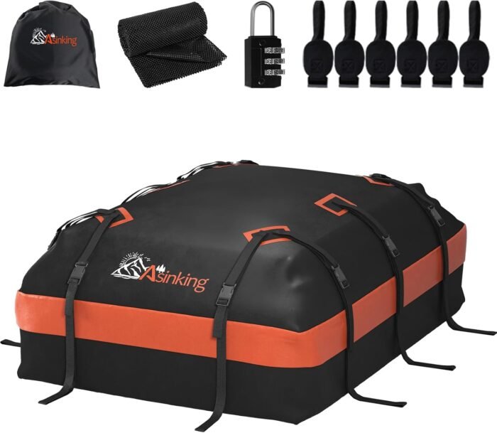 Asinking Car Roof Bag Rooftop top Cargo Carrier Bag 21 Cubic feet Waterproof for All Cars with/Without Rack, Includes Anti-Slip Mat, 10 Reinforced Straps, 6 Door Hooks, Luggage Lock - Image 2