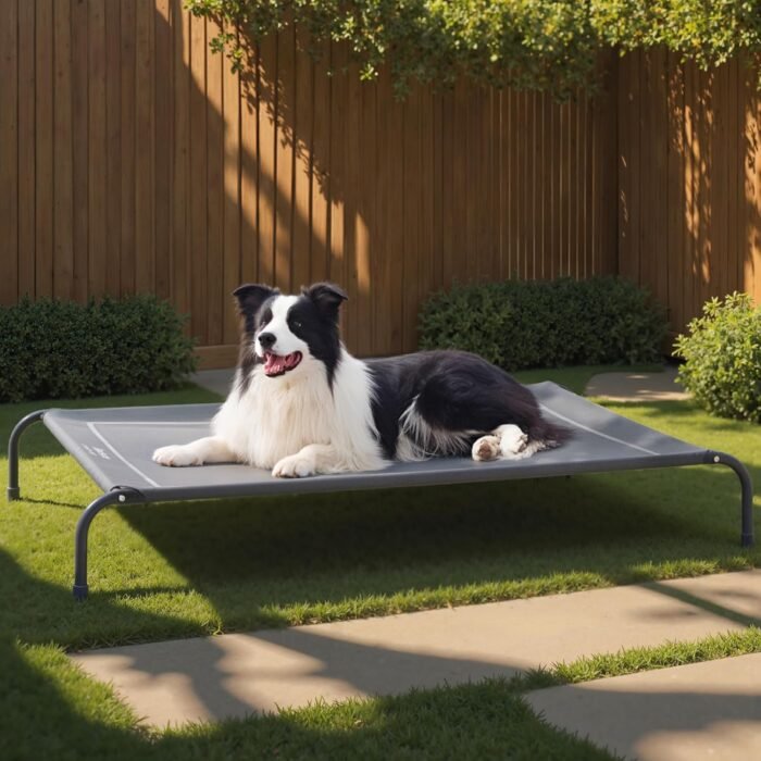 Bedsure Outdoor Elevated Dog Bed Large Sized Dog, Portable Indoor & Outdoor Cooling Raised Cot Pet Hammock Bed with Skid-Resistant Feet, Frame with Breathable Mesh, Grey, 49 inches - Image 2