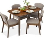 Best Choice Products 5-Piece Dining Set, Compact Mid-Century Modern Table & Chair Set for Home, Apartment w/ 4 Chairs, Padded Seats & Backrests, Wooden Frame - Walnut/Light Gray - Image 2