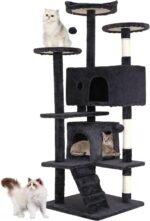 BestPet | 54" Cat Tree Tower | Dark Gray | Sturdy, Easy to Assemble, Multi-Level Activity Center with Sisal Scratching Posts, Condos, Perches, Hanging Cat Toys, Observation Decks & Ladder - Image 2