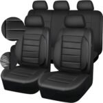 CAR PASS Leather Seat Covers Full Set Universal Water Resistant 3D Foam Back Support, Luxury Comfort Automotive 5 Seat Covers All Season Fit for SUV,Sedan,Van, Airbag Compatible Elegance(Pure Black) - Image 2