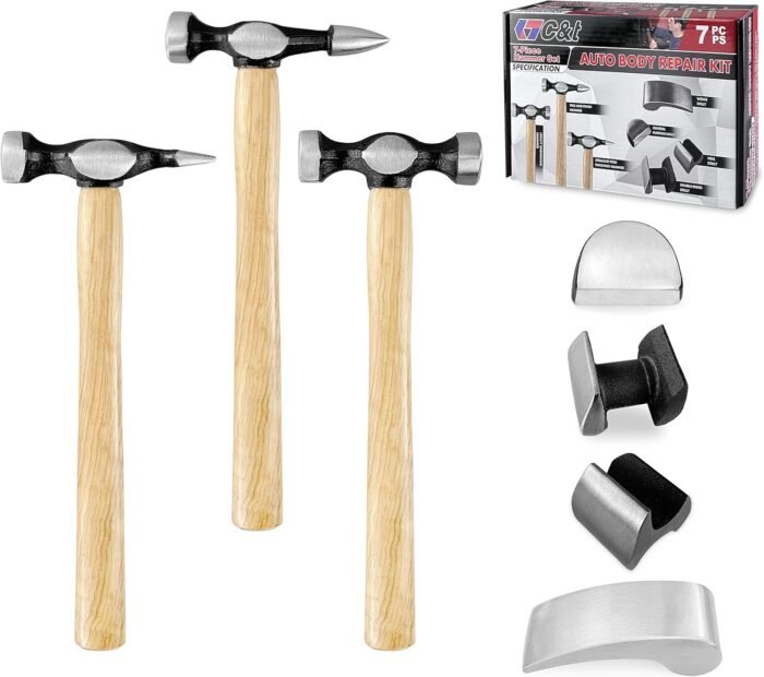 C&T Auto Body Repair Tool Kit,7 Piece,Car Body Repair Tool Kit, Carbon Steel Dolly and Hammer Dent Body Fender Tool Set - Image 2