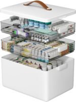 CTIME 3-Tier Medicine Organizer - Portable Medicine Cabinet with Leather Handle, Empty First Aid Kit for Home - Image 2