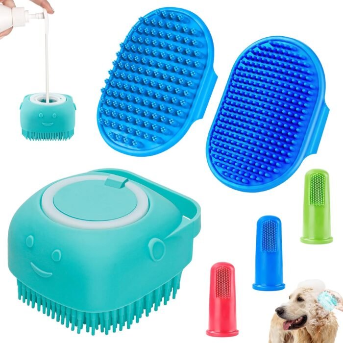 Comotech 6PCS Dog Bath Brush & Dog Toothbrush | Adjustable Handle Shampoo Brush & Scrubber for Short & Long Haired Dogs & Cats | Effectively Solve Odor & Stain Removal Problems | Pet Supplies (Blue) - Image 2