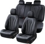 Coverado Seat Covers, Car Seat Covers Full Set, Black Car Seat Cover, Car Seat Covers Front Seats Back Seat Cover, Waterproof Car Seat Cushion, Leather Seat Covers Seat Protector Fit for Most Cars - Image 2