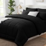 CozyLux Queen Comforter Set Black, 7 Pieces Bed in a Bag, Black Comforter Queen Size, All Season Bedding Sets with Stitch Quilted Comforter, Flat Sheet, Fitted Sheet, Pillowcases - Image 2
