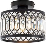 Crystal Ceiling Light Fixture, Modern Semi Flush Mount Ceiling Light,Crystal Chandelier for Kitchen Bedroom Bathroom Entryway Black (Bulb not Included) - Image 2