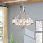 Crystal Chandeliers for Dining Room, Round Rustic Farmhouse Chandelier, Metal Shade, 4-Light Modern Brushed Nickel Chandelier for Hallway, Bedroom, Foyer - Image 2