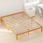 DUMOS Wood Bed Frame Queen Size, 12in Wooden Platform Bed Frame Mattress Foundation with Support Slats, No Spring Needed, Storage Space Under Base, Easy Assembly, Pine - Image 2
