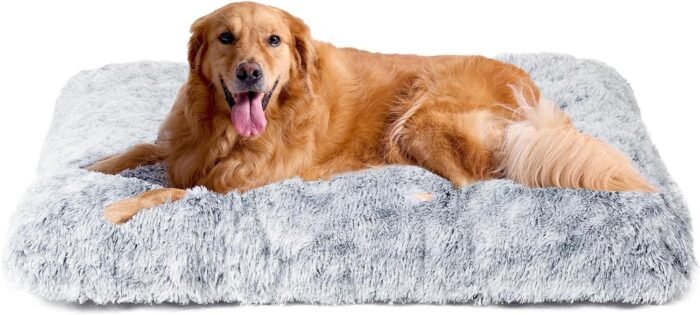 EHEYCIGA Fluffy Dog Crate Bed for Extra Large Dogs, Plush Faux Fur Pad, Calming Anti Anxiety XL Bed for Crate, Washable Soft Warm Dog Mat with Non-Slip Bottom, Grey - Image 2