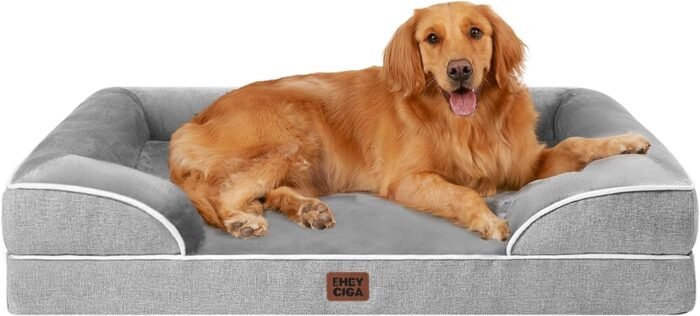 EHEYCIGA Orthopedic Dog Beds for Extra Large Dogs 44x32Inch, Waterproof Memory Foam XL Pet Bed with Sides, Non-Slip and Egg-Crate Foam Big Dog Couch Bed with Washable Removable Cover, Grey - Image 2