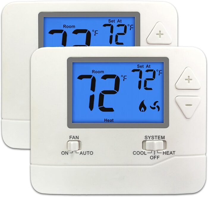 ELECTECK 2 Pack Non-Programmable Digital Thermostat for Home, up to 1 Heat/1 Cool with 4.5 sq. inch Display, Compatible with Single Stage Electrical and Gas/Oil System, White - Image 2