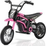 ELEMARA Electric Motorcycle for Kids, Dirt Bike Electric with Music & Bluetooth,350W Chain-Driven Motor,15.5 mph & 150lb Max,Twist-Grip Throttle & Hand-Operated Rear Brake,12" Air-Filled Tires-Pink - Image 2