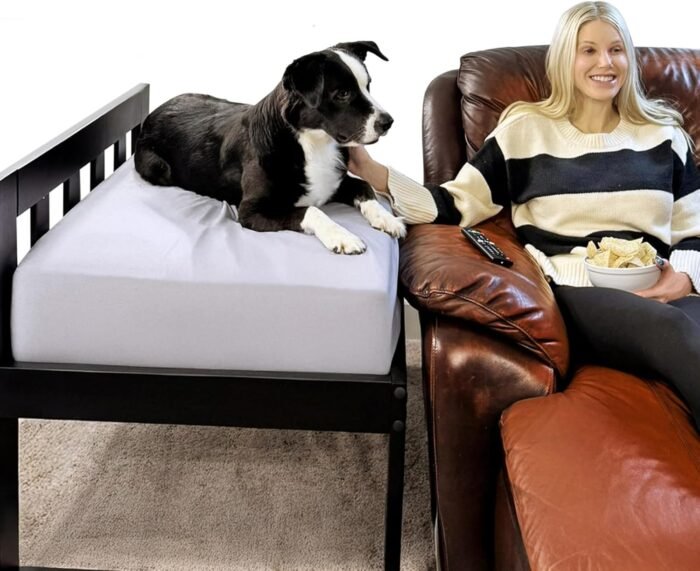 Elevated & Raised Luxury Dog Bed Couch, Fancy Wooden Frame, Extra Thick Orthopedic Memory Foam Sofa Cushion w/Removable Waterproof Washable Cover for Cats & Small, Med & Lg Breed Dogs (with Bolster) - Image 2