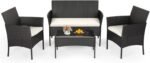 FDW | 4-Piece Patio Furniture Set | Black | Outdoor Wicker Furniture with Coffee Table | Modern Rattan Chairs Conversation Set | Outdoor Seating | Weather-Resistant | for Porch, Garden, Lawn - Image 2