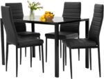 FDW | 5-Piece Dining Table Set | Black | Glass Kitchen Table with 4 Upholstered Chairs and Faux Leather Cushions | Space-Saving and Modern Design | for Dining Room, Easy to Assemble - Image 2