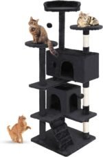 FDW Cat Tree 54in Cat Tower Multi-Level Durable Cat Scratching Post & Cozy Fun Cat Jumping Platform Space Saving Cat Condo Pet Play House for Indoor Cats,Dark Gray - Image 2