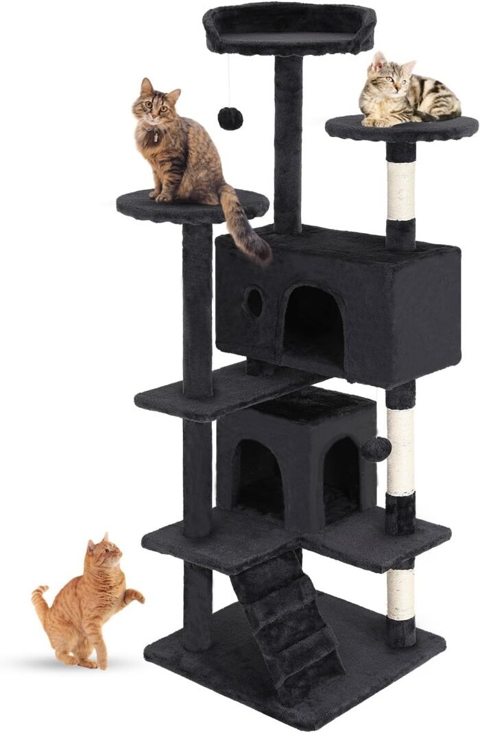 FDW Cat Tree 54in Cat Tower Multi-Level Durable Cat Scratching Post & Cozy Fun Cat Jumping Platform Space Saving Cat Condo Pet Play House for Indoor Cats,Dark Gray - Image 2