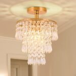 FRIXCHUR Mini Size Crystal Chandelier Modern Flush Mount Ceiling Light 3 Tiers Raindrops Crystal Pendant Lighting Fixture Decoration for Bedroom Hallway Living Room,E26 Base,Gold - Image 2