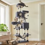 Feandrea Cat Tree, 81.1-Inch Large Cat Tower with 13 Scratching Posts, 2 Perches, 2 Caves, Basket, Hammock, Pompoms, Multi-Level Plush Cat Condo for Indoor Cats, Smoky Gray UPCT190G01 - Image 2