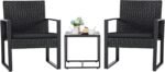 Flamaker 3 Pieces Patio Set Outdoor Wicker Furniture Sets Modern Rattan Chair Conversation Sets with Coffee Table for Yard and Bistro (Black) - Image 2