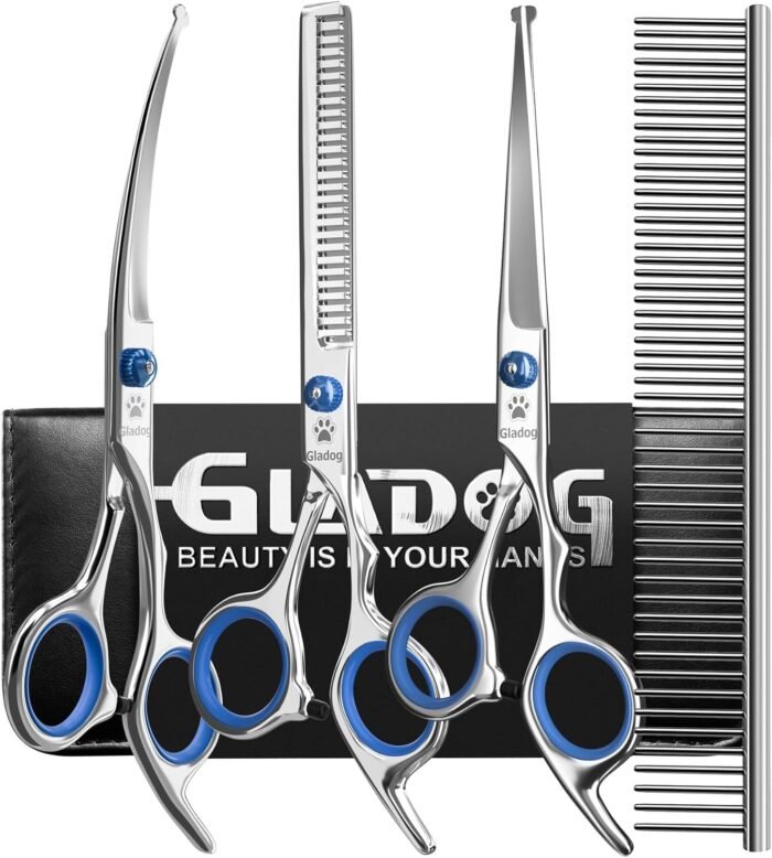 GLADOG Professional 5 in 1 Dog Grooming Scissors Set with Safety Round Tips, Sharp and Heavy-duty Pet Grooming Shears for Cats - Image 2