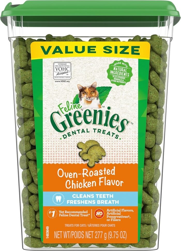 Greenies Feline Adult Dental Cat Treats, Oven Roasted Chicken Flavor, 9.75 oz. Tub - Image 2