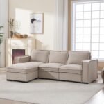 HEAY-YO 93 Inches Modern Modular Sectional Sofa,L Shape 3-Seater Comfy Couch with Moveable Ottoman,Floor Sofa for Living Room Bedroom Apartment,Linen Sand - Image 2