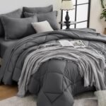 HEVUMYI 7 Pieces Queen Comforter Set, All Season Reversible Bed in a Bag Queen, Ultra Soft Queen Bedding Set with Grey Comforter, Flat Sheet, Fitted Sheet, Pillowcases, Pillow Shams, Dark Grey - Image 2