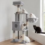 Heybly Cat Tree, 49.2 Inches Cat Tower for Indoor Cats, Spacious Cat House Condo with Hidden Space，Sturdy Steel Tube，Soft Plush Top Perch，Cozy Hammock and Sisal Scratching Posts, Light Gray HCT200SW - Image 2