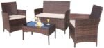 Homall Outdoor Indoor Use Backyard Porch Garden Poolside Balcony Sets Clearance Brown and Beige 4 Pieces Furniture - Image 2