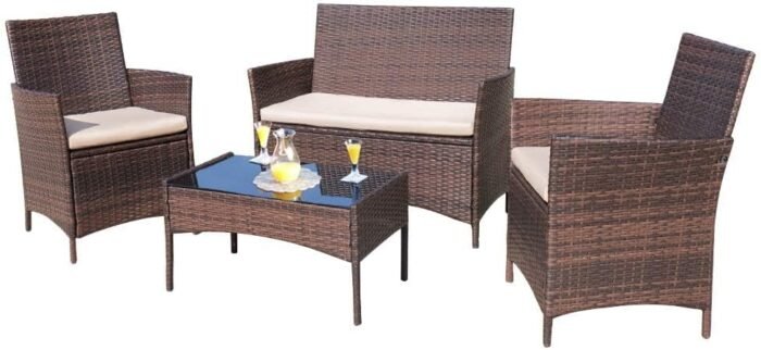 Homall Outdoor Indoor Use Backyard Porch Garden Poolside Balcony Sets Clearance Brown and Beige 4 Pieces Furniture - Image 2