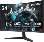 KOORUI 24 inch Curved Gaming Monitor 180Hz FHD 1080P Computer Monitor,1ms 1500R VA Display,Adaptive Sync, FreeSync Premium,HDR10,HDMI2.0X2&DP1.2,VESA Compatible,Tilt Adjustable,Eye Care,24E6CA - Image 2