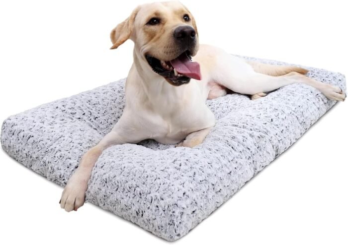 KSIIA Washable Dog Bed Deluxe Plush Dog Crate Beds Comfy Kennel Pad Anti-Slip Pet Sleeping Mat for Large, Jumbo, Medium, Small Dogs Breeds, 35" x 23", Gray - Image 2