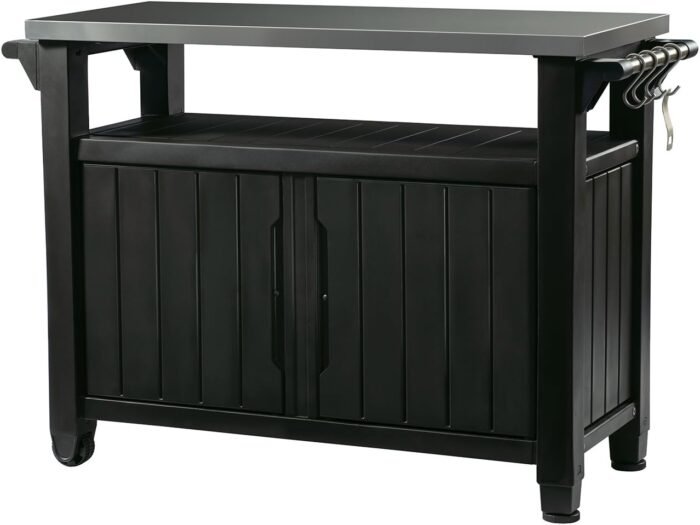 Keter Unity XL Portable Outdoor Table with Stainless Steel Top for Kitchen Prep and Outdoor Storage Cabinet for Grilling Accessories, Dark Grey - Image 2