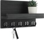 Key Holder for Wall, Decorative Key and Mail Holder with Shelf Has Large Hooks for Bags, Coats, Umbrella – Paulownia Wood Key Hanger with Mounting Hardware (9.8”W x 6.7”H x 4.2”D) - Image 2