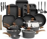 Kitchen Induction Cookware & Bakeware Set - 30 Piece Black Granite Cooking Pans Set, Non-Stick Pots and Pans Set - Image 2