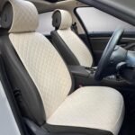 Linen Car Seat Covers Front Seat Covers Breathable Cloth Fabric Car Seat Protector - Universal Fit for Cars, Vans, SUVs, Trucks - 2 Units - Beige - Image 2