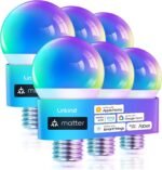 Linkind Matter Smart Light Bulb, WiFi Smart Bulbs, Work with Apple Home, Siri, Alexa, Google, SmartThings, RGTBW Color Changing Bulbs Mood Lighting, Music Sync, A19 E26 60W, 2.4Ghz WiFi 6 Pack - Image 2