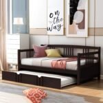 Merax Daybed with Trundle Bed Wooden Slats Support Modern Living Daybed with Rails, Twin Size, Espresso - Image 2