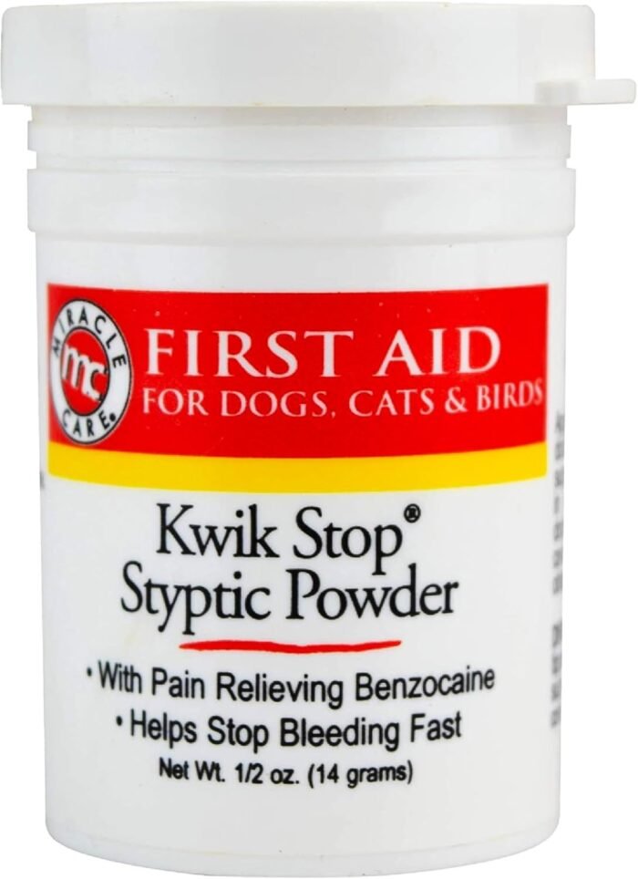 Miracle Care Kwik Stop Styptic Powder For Dogs, Cats and Birds, 0.5 Ounce, Fast Acting Blood Stop Powder with Pain Relieving Benzocaine - Image 2