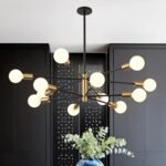 Modern Chandelier Ceiling Light Fixture Sputnik Chandeliers Gold and Black Farmhouse Chandelier Over Table 12-Light Height Adjustable Chandeliers for Dining Room, Living Room,Kitchen Island - Image 2