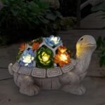 Nacome Solar Garden Outdoor Statues Turtle with Succulent and 7 LED Lights - Lawn Decor Tortoise Statue for Patio, Balcony, Yard Ornament - Unique Housewarming Gifts - Image 2