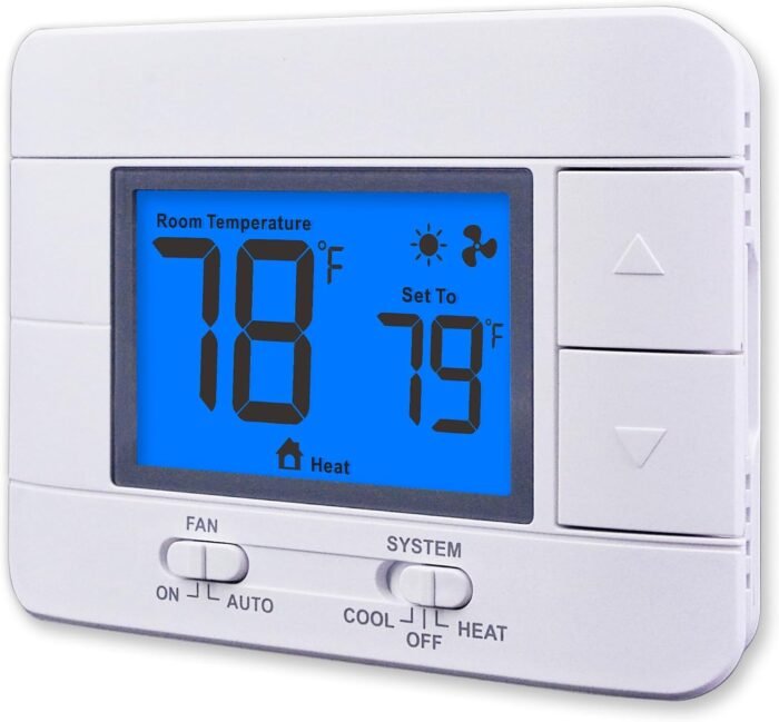 Non Programmable Thermostat for Home 1 Heat/ 1 Cool Single-Stage System, with Room Temperature Monitor (LCD Blue Backlit Screen) - Image 2