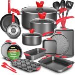 NutriChef 21-Piece Nonstick Cookware Set - PTFE/PFOA/PFOS Free Heat Resistant Lacquer Kitchen Ware Pots Pan w/ Cool-Touch Handles, Saucepan, Fry Pans, Lid, Bakeware, For Gas Electric Ceramic Cooktops - Image 2