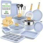 Nutrichef 22-Piece Cookware and Bakeware Set | Professional Home Kitchen Collection with Multi-Sized Pots, Pans, Non stick and Heat-Resistant Tools (Moon Grey Marble) - Image 2