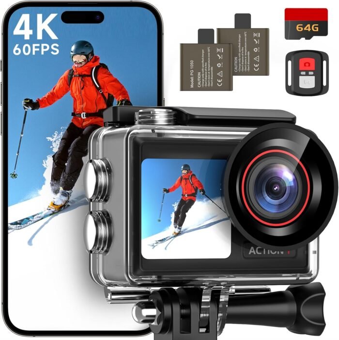 ODDV 4K60FPS 30MP Action Camera with Front LCD and Touch Rear Screens, Underwater Camera with 64GB Memory Card, 132FT Waterproof Camera, EIS, 5X Zoom, WiFi Remote Control (Black) - Image 2